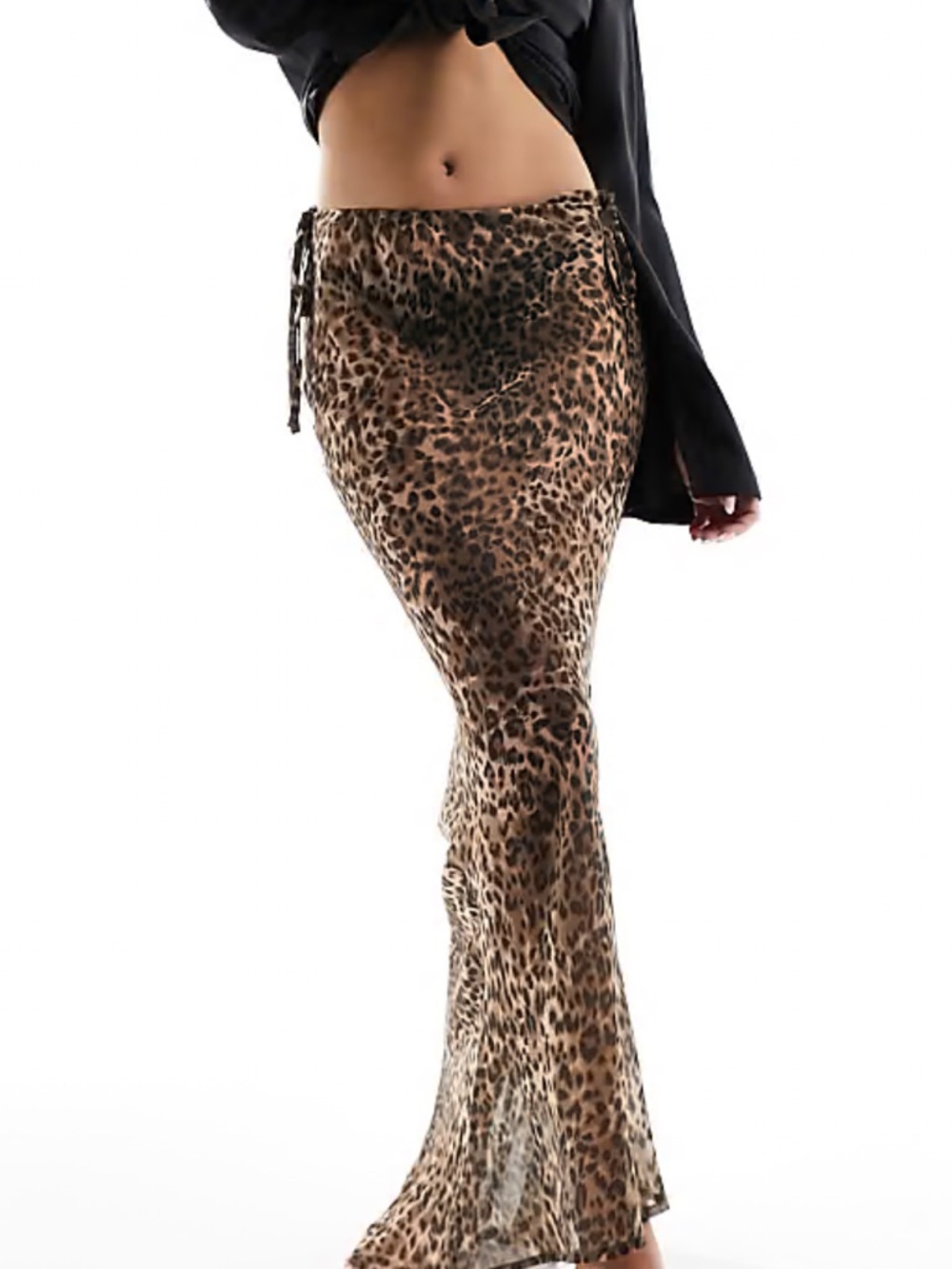 Miss Selfridge beach chiffon maxi skirt in leopard print